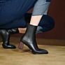 05Dg05-103 Newest Elastic Boots Square Toe Naked Boot Apricot Zipper Back Ankle Boot