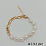 100% Nature Freshwater Pearl Bracelet , 6.5-9.5 Mm Baroque Pearl Bracelet Mixed with Stainless Steel Chain ,18K Gold Plating