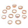 12Pcs Set Flower Star Knuckle Ring Gold Plated Rings Boho Gold Plated Link Chain Crystal Rose for Woman