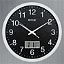 14 Inch Mental Wall Clock with Digital Readout for Month, Date, Day and Room Temperature
