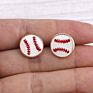 16Mm Dainty Stitched Red White Softball Baseball Stud Earrings for Women Daildy Jewelry Cute Stud Earrings Baseball Button Studs