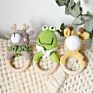 1Pc Baby Teether Music Rattles for Kids Animal Crochet Rattle Elephant Giraffe Ring Wooden Babies Gym Montessori Children's Toys