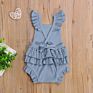 3 Colors 0-24M Infant Baby Girls Boys Rompers Solid Ruffles Short Sleeve Backless Jumpsuits Outfits