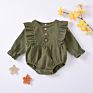 3Colors Line Full Length Sleeve Button Back Ruffle Corduroy Playsuit Bodysuits Rompers for Baby Girls Newborn Shower