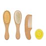 3Pcs Natural Beech Wood Mini Goat Bristle Hair Brushes and Comb with Gift Box Baby Hair Brush Comb Set