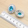 925 Silver Sky Blue Topaz Bridal Jewelry Sets for Women Stud Earrings Necklace Ring Pendant Bracelets