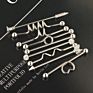 9Pcs 16G Industrial Barbell Surgical Steel Earrings Bending Heart Circle Cartilage Long Ear Industrial Body Piercing