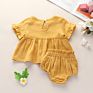 Adorable Muslin Cotton Clothes Baby Girls Ruffle Short Sleeve Tops Bloomers Set