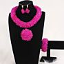 African and Dubai Jewelry Set Small Beaded Nigerian Jewellery Set Pink Wedding Party Necklace Set