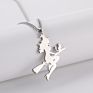 Angel Stainless Steel Sweater Chain Halloween Witch Riding Broomstick Pendant Gold Plated Jewelry Gift