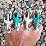 Antique Silver Plated Vintage Navajo Tipi Dramatic Cactus Turquoise Stone Ring for Women
