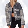 Apparel Leopard Pattern Stitching Corduroy Autumn and European and Beautiful Ladies Denim Jacket Women Coat