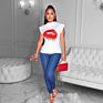 Arrivals Casual Women Short Sleeves Top White T Shirts Red Lips Mouth Printing Outfits Clothing