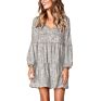 Arrive Women Causal Dresses Ruffle V-Neck Long Sleeve Loose Tunic Mini Dress