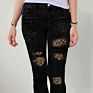 Arrive Women Clothing Denim Jeans Ripped Leopard Patch Pocket High Waist Skinny Jeans