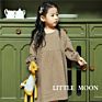 Australia Korean Ins Kids Girls Dresses Spring Autumn Long Sleeve Plain Cotton Linen Dress Girls