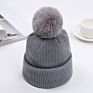 Autumn and Children's Rabbit Fur Wool Curled Edge Warm Solid Color Knitted Hat Knit Cap Hats Beanie Hat with Pom P