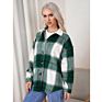 Autumn and Office Ladies Coat Loose Lapel Long-Sleeved Thick Casual Plaid Shirt Jacket Women