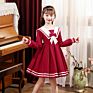 Autumn Children's Sailor Collar Design Bow Embellished Blue and Red Preppy Style Dress Slim Fit Short Princess Dress