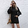 Autumn European and American Black Solid Color Long Hooded Lotus Leaf Long-Sleeved Sweater Women