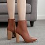 Autumn Leather Side Zipper Women with Pointed Toe Chunky Heels Ankle High Heel Mid Boots