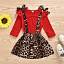 Autumn Toddler Girls Clothing Set Long Sleeve Top + Leopard-Print Suspender Skirt Set Clothing for Kids