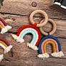 Baby Chewing Wooden and Cotton Teething Ring Rainbow Macrame Teether