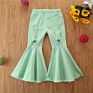 Baby Girl Denim Pants Jeans Bell Bottom Kids Girls Ripped Flare Pants Leggings Trousers Solid Pink Black 3-7Y