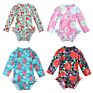 Baby Girls Back Zipper One Piece Swimsuit Kids Rash Guard Long Sleeves Ruffled Swimwear Bathing Suit for Infant 0-24 Months