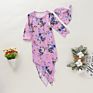 Baby Girls Floral Print Soft and Cute Design Knot Gown Romper with Hat Sleeping Bag Clothes Baby Gown