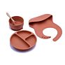 Baby Silicone Tableware Set Infant Solid Color Waterproof Bib Newborn Feeding Burp Cloth Toddler Dinner Plate and Mini Spoon