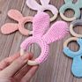 Baby Teether Bunny Ear Crochet Wooden Ring Safe Organic Wood Teething Rattle Toy Pacifier Clip Holder Wood Ring