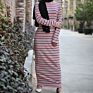Base Wear Arabian Stripe Long Sleeve Muslim Dress Islamic Clothing