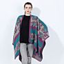 Batwing Sleeve Crew Neck Acrylic Jacquard Sweater Poncho for Woman