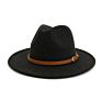 Beige Wool Fedora Hat with Belt Panama Jazz Cap Men Women Autumn Wide Brim Hats