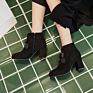 Black Bow Knot Thick Heel Low Chunky Ankle Female Boots