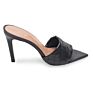 Black Pu Leather Women's Pointed Toe Mules Stiletto High Heels Sandals