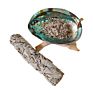 Blue Abalone Shell Smudge Kit Spiritual Set with Sage Feather Stand for Cleaning Negative Energy