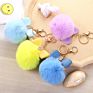 Bm1110 Purple Bow Rhinestone Pom Pom Keychain Fluffy Ball Key Chain Faux Fur Ball Keyrings for Girls Women