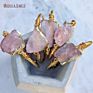 Bm27692 Raw Rose Quartz Cuff Bracelet Chunky Geometric Crystal Bracelet Boho Chic Adjustable Raw Brass Gold Bangle Bracelet