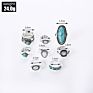 Boho Geometric Heart Moon Emerald Hollow Animal Rings Set 8 Pcs/Set Silver Turquoise Nail Midi Rings for Women