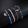 Boho Geometric Nature Stone Pendant Tassel Beaded Anklet Set for Women Charms Weaving Watermelon and Eye Pendant Anklet