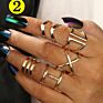 Boho Vintage Ring Set Gold Knuckle Rings for Women Crystal Star Crescent Geometric Female Finger Rings Set Jewelry