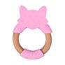 Bpa Free Animal Shape Silicone Chew Toy Baby Teething Ring Silicone and Wooden Baby Teether