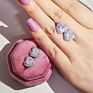 Brass Square round Geometric Bride Earrings Wedding Pink Diamond Cz Zircon Heart Stud Earrings for Women
