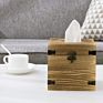 Burnt Brown Wood Square Facial Tissue Box Holder Cover with Hinged Lid