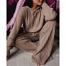 C1 Ladies Autumn 2Pcs Ribbed Sweaters Crop Top Pants Suits Loose Cozy Casual Women Lounge Wear Sets