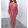 Cheapest Product Dresses Women Lady Elegant Party Designer Women V Neck Bodycon Waist Belt Dress