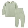 Children Pajamas Kids Plain Color Ribbed Cotton Pajamas Sets Kids Long Sleeves Sleepwear