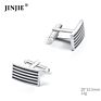 Chinese Rectangle Gold Plated Black Stripe Cuff Links and Tie Clip Set